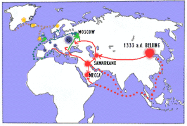 The Black Death spreads through the Mediterranean World
