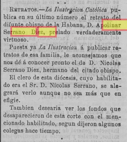 Fallecimiento de Apolinar Serrano Diez en prensa