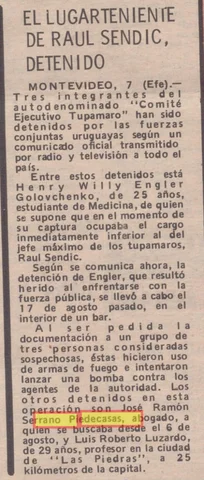 Captura de José Ramón Serrano Piedecasas Fernández en Uruguay