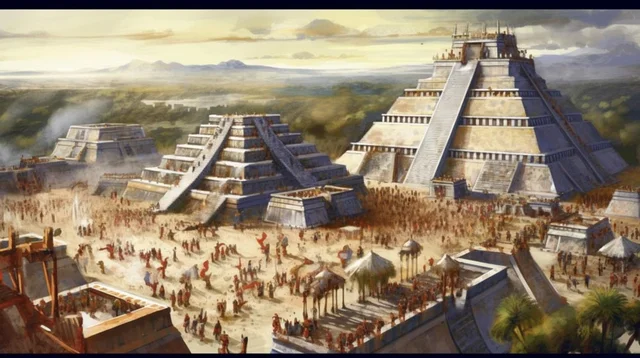 Construcción de templos y palacios en la isla de Texcoco.
