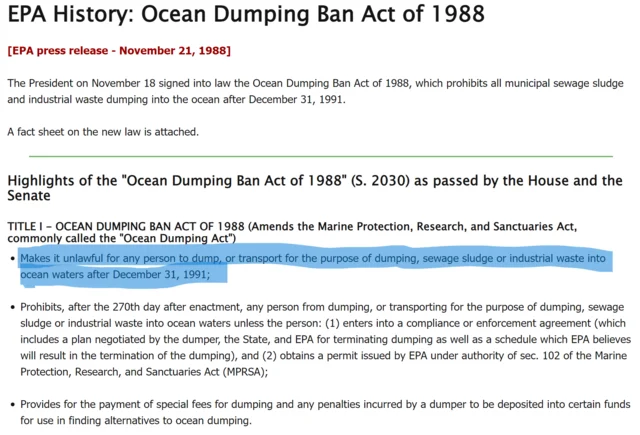 (2) Ocean Dumping Ban Act of 1988
