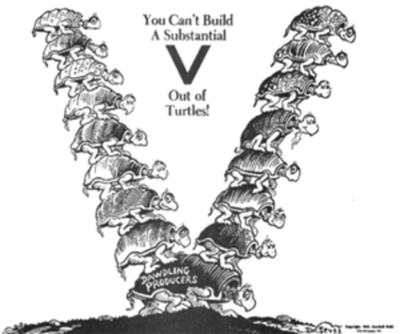 You can't build a substantial v out of turtles- cartoon published