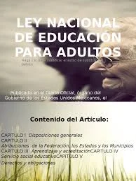 Sistema Nacional de educación para adultos. Ley de 1976