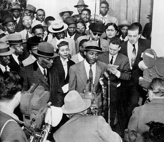 Martin Luther King Jr. gets arrested for leading the Montgomery bus boycott.