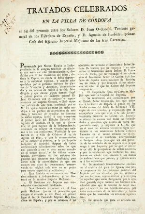 Iturbide y O’Donojú suscriben los "Tratados de Córdoba"