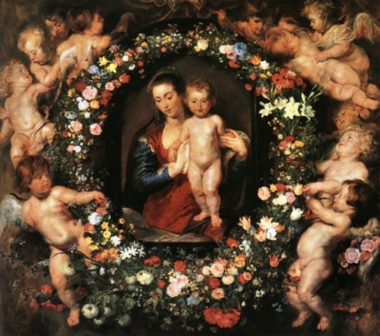 Madonna and Child in a Garland of Flowers
