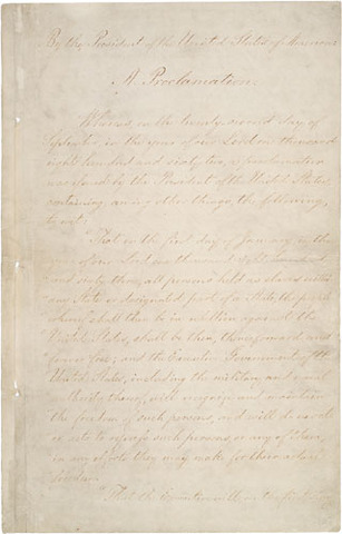 January 1863 Emancipation Proclamation is issued