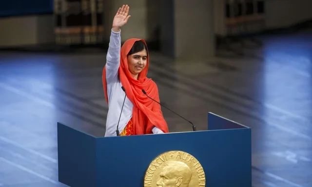 Malala receives the Nobel Peace prize.