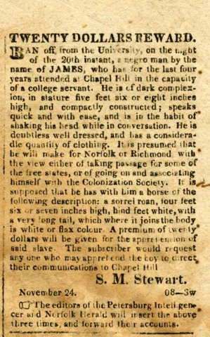 1829: UNC Leases Enslaved Black Labors to Students