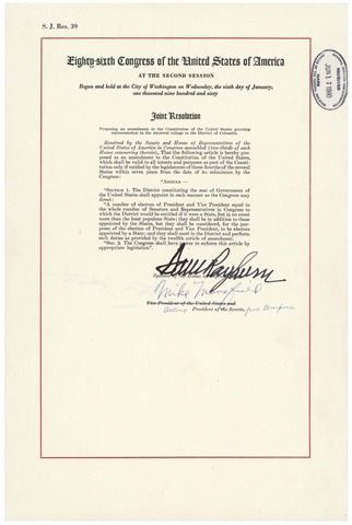 23rd Amendment proposed by Congress