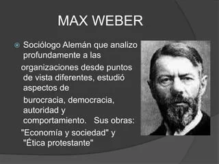 Max Weber Aporte Principal (1922): Teoría de la Burocracia
