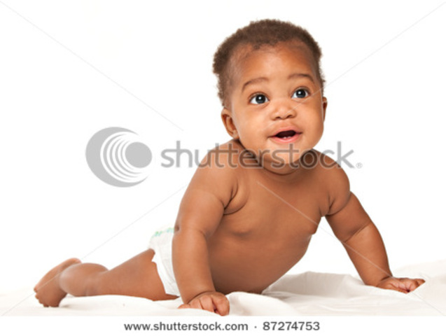 A baby can hold its head up and reach for objects