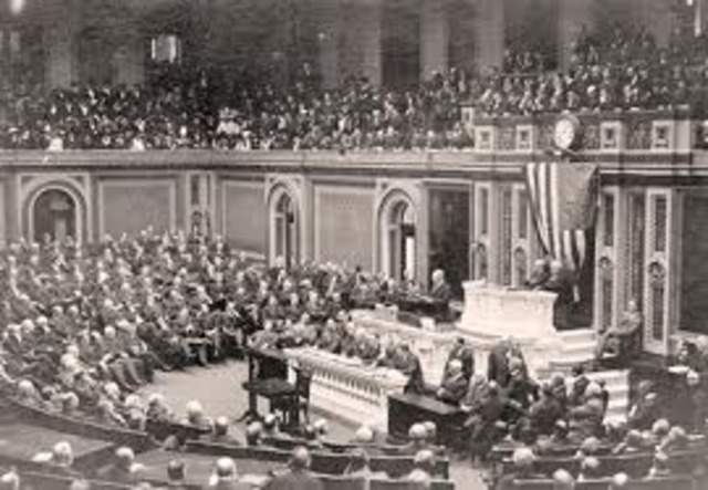 Woodrow Wilson asks Congress to declare war on Germany.