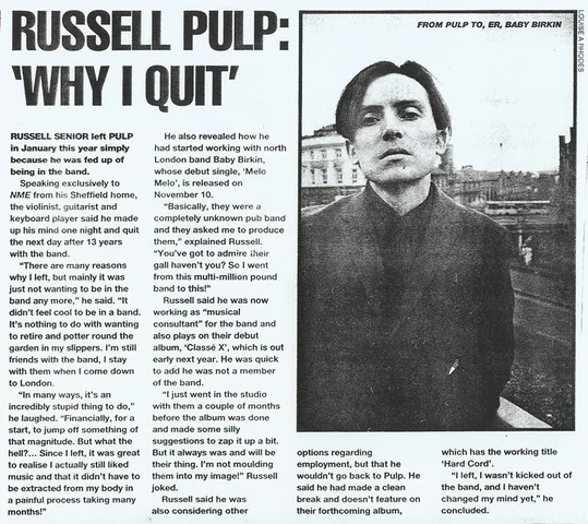 Russell Senior quits Pulp