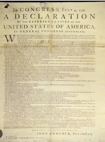 Declaration of independence July 4 1776