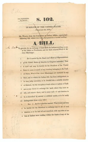 Indian Removal Bill/ Removal Act