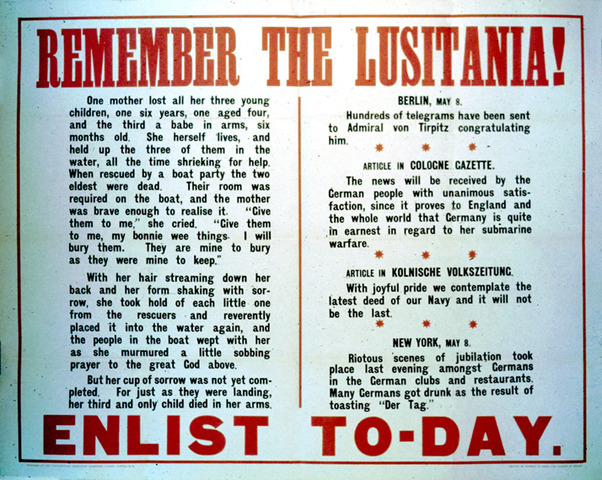 Germany sinks the U.S.S. Lusitania
