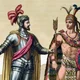 Pp  la trobada entre hernan cortes i moctezuma ii el 1519 pintat per gallo gallina