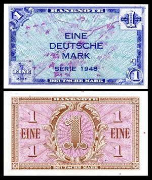 The Western sector of Germany is unified, included in the Marshall Plan and its new currency was the Deutsche Mark.