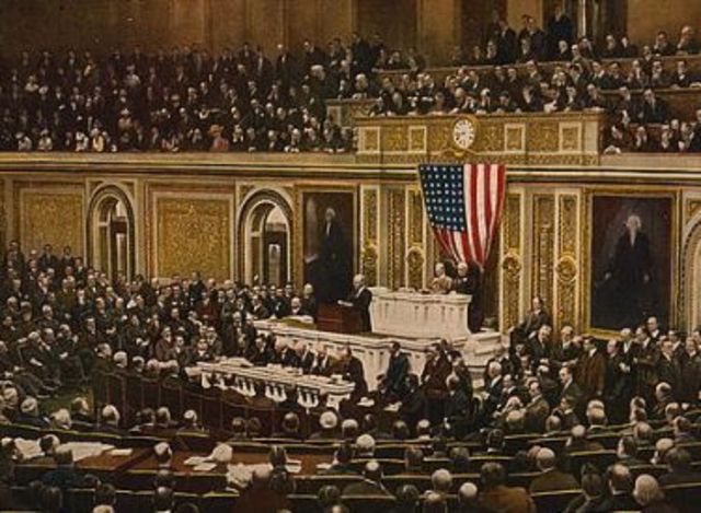 Woodrow Wilson asks Congress to declare war on Germany