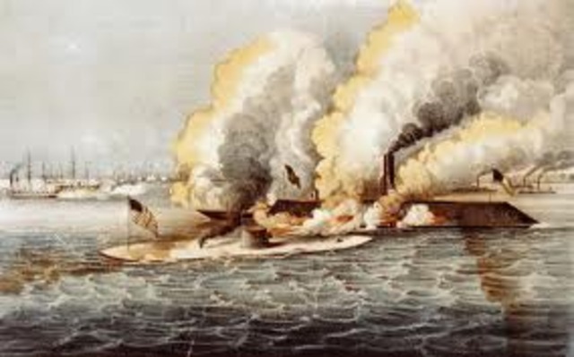 March 1862 Warships Monitor and Merrimack clash