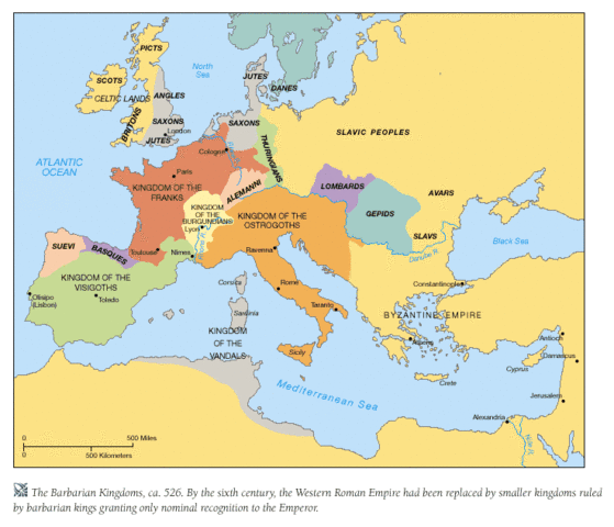 a map showin how looked like whe the barbarians took over europe