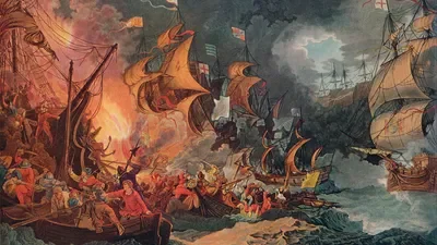 The defeat of the Spanish Armada by England