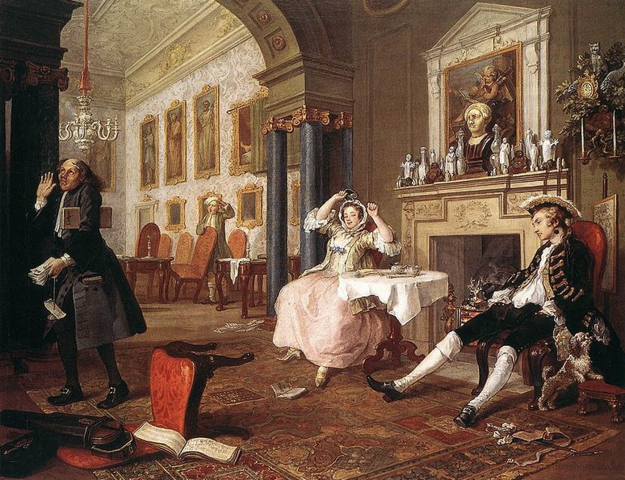 Hogarth, Breakfast Scene, from Marriage à la Mode, ca. 1745. Rococo.