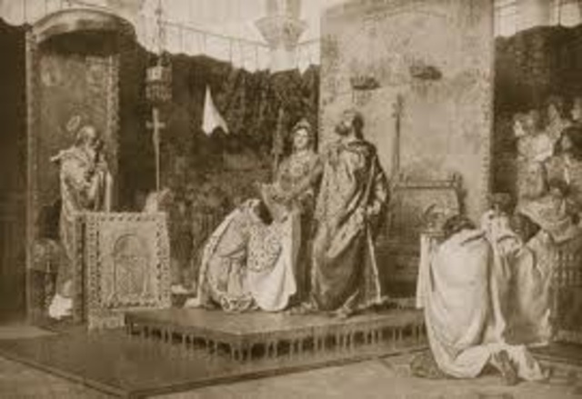 Reccared, the king of the Visigoths in Spain converts to Catholicism.