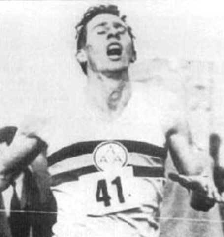 Roger Bannister breaks 4 min mile