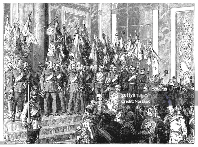German Empire is proclaimed in the halls of mirrors at Versailles