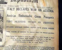 Italy declares war on Austria-Hungary.