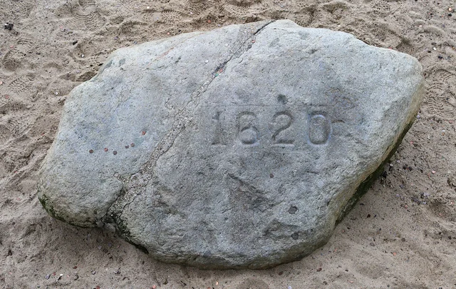 Pilgrims land at Plymouth Rock