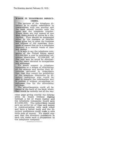 Waste in Telephone Directories Discussed