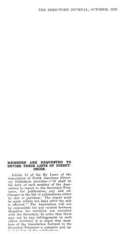 Article 13 of Bylaws - Lists of Directories