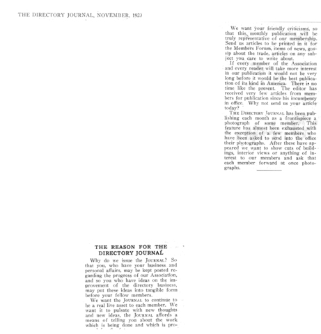 The Reason For The Directory Journal