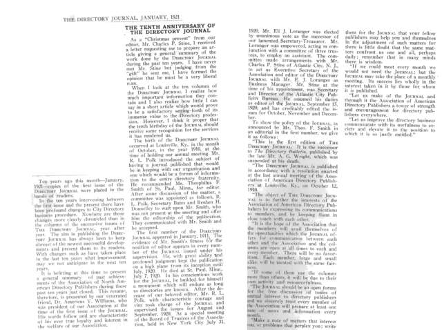 Recognition of Ten Years of Directory Journal