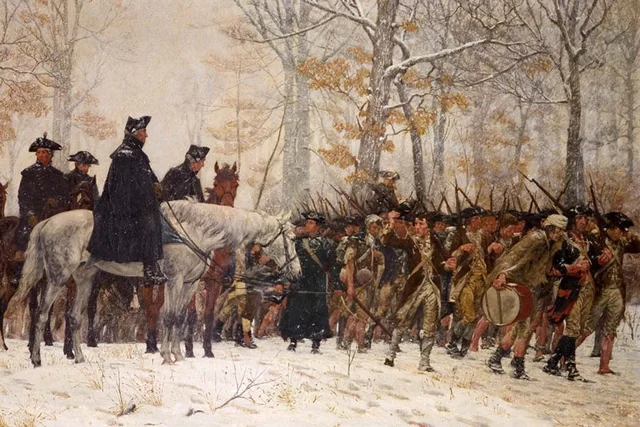 Washington arrives on the outskirts of Boston with Continental troops