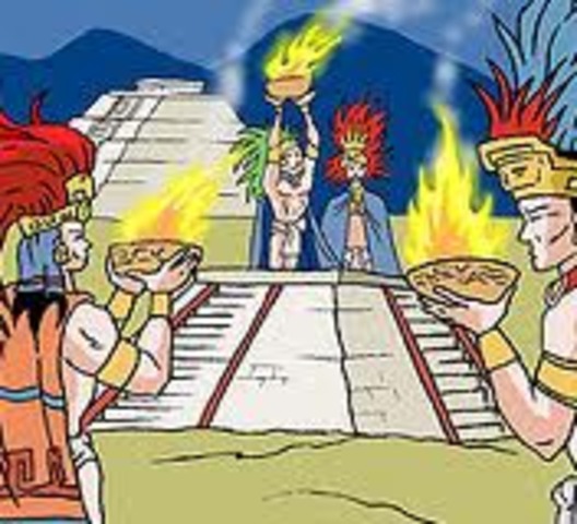 Celebración del primer Fuego Nuevo por los aztecas en Coatepec