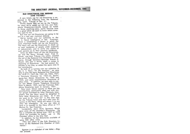 Old Directories For Defense (And Victory)