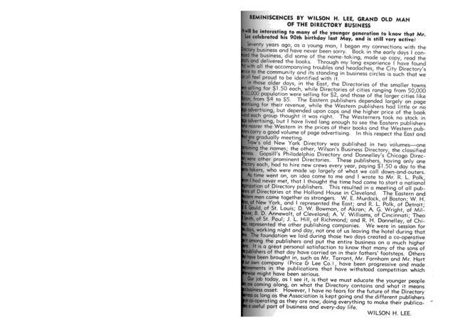 Wilson H. Lee - Seventy Years in Diretory Business