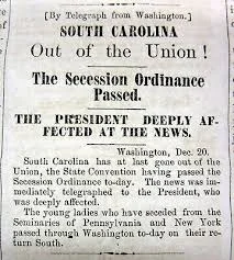 South Carolina secedes from the United States