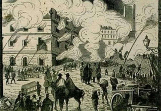 Incendio de la fábrica textil de Bonoplata en Barcelona.