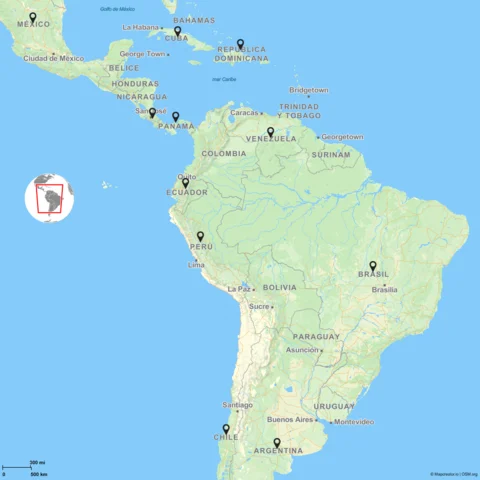 Psicología Comunitaria en América Latina, mapa de Países