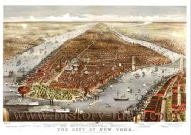 Arrives in New York City