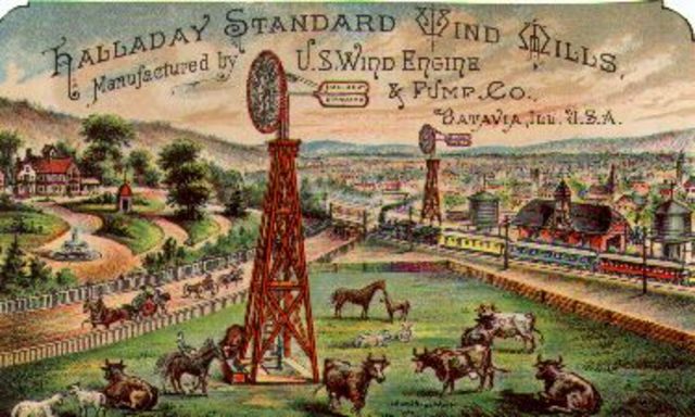 The self-regulating farm wind pump was invented by Daniel Halladay in 1854