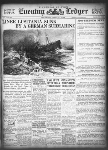 Lusitania sunk by German U-boat