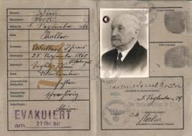 Nazis order Jews over age 15 to apply for identity cards from the police, to be shown on demand to any police officer.