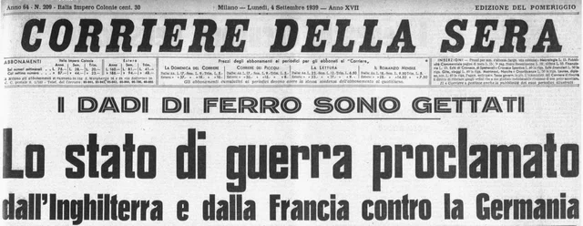 Gran Bretagna e Francia dichiarano guerra alla Germania.