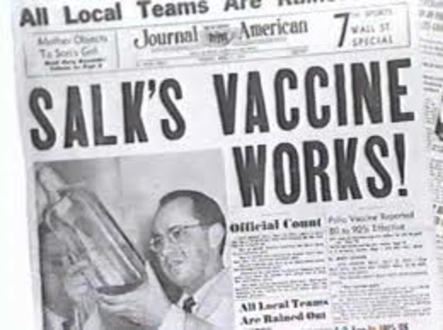 Polio vaccine announced by Dr. Jonas Salk and Dr. Thomas Francis.